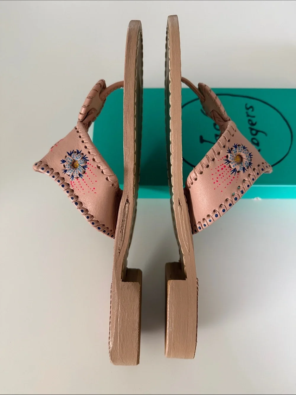 Jack Rogers Blush Pink / Nude Hand painted  Leather Thong Sandals